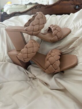 Madden NYC Braided Double-Strap Block Heel Sandals - Beige/Taupe Size 10